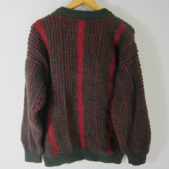 Vtg Browns of Bermuda Men XL Heather Maroon Red Green Cable Wool Sweater Ireland - Picture 2 of 9